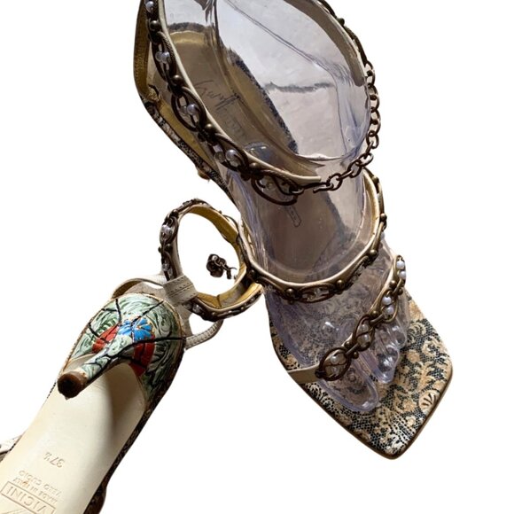 Giuseppe Zanotti Ankle Wrap Sandals w/Pearls and Art Heels - Picture 6 of 9